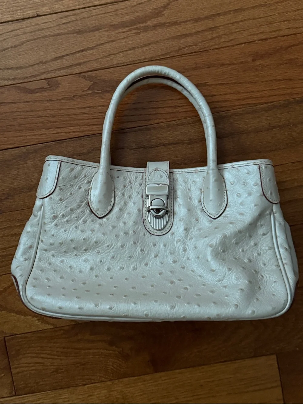 Dooney White Ostric Satchel Handbag - has long strap